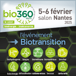 bannière carré salon Bio360 Expo Nantes Février 2025 avec vignettes thématiques biohydrogène, biogaz, biométhane, biochar, bois énergie, valo déchets, défossilisation, beccus, carburants